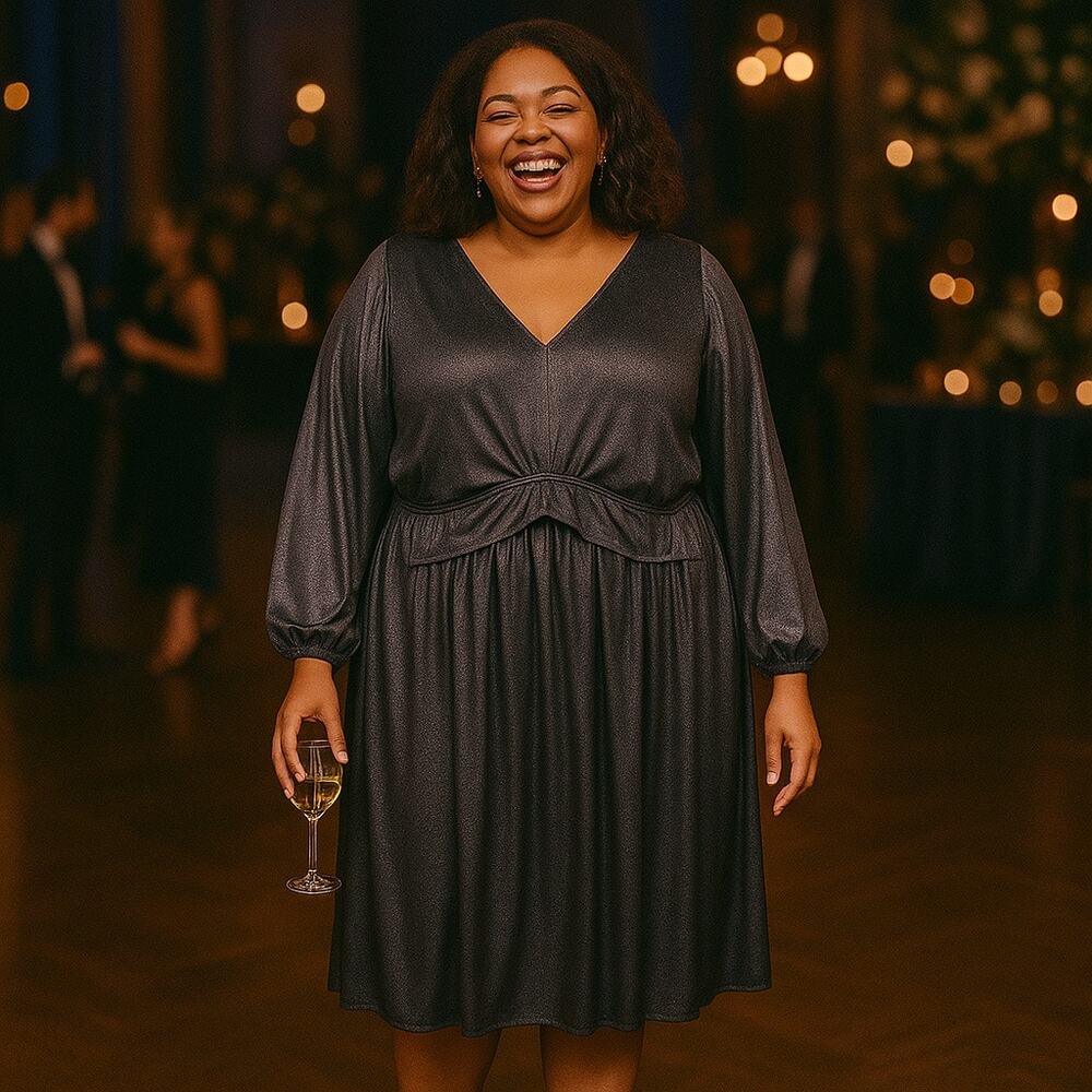 NWT Lane Bryant Metallic Black Party Dress | Size 26/28